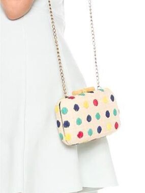 Kayu Straw Raffia Multi Dots Clutch 2way Shoulder Bag Chain NWT